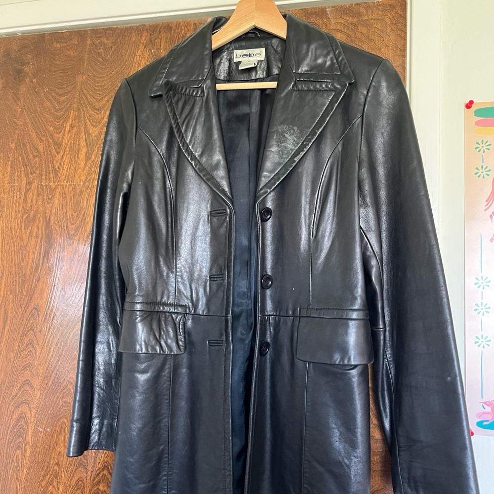 Bebe Black Leather Jacket Classic Tailored Design